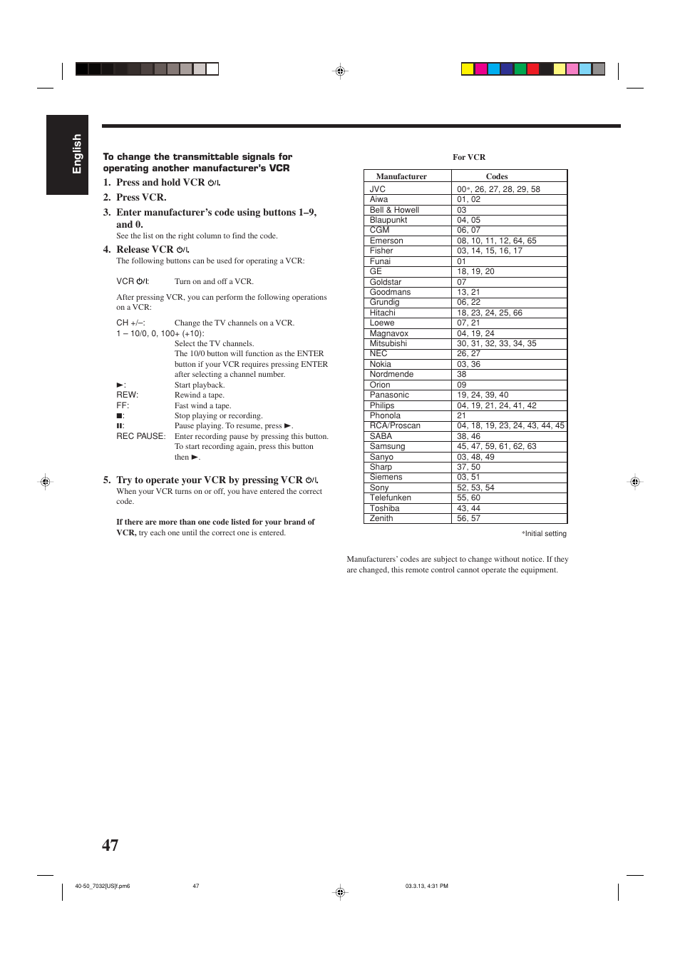 English | JVC RM-SRX7032U User Manual | Page 50 / 54