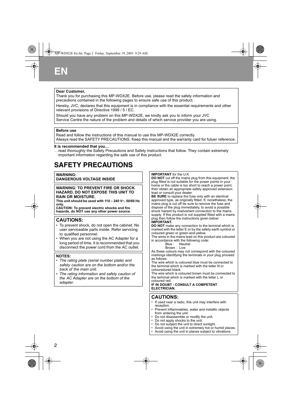 Safety precautions | JVC MP-XP731GB User Manual | Page 108 / 132