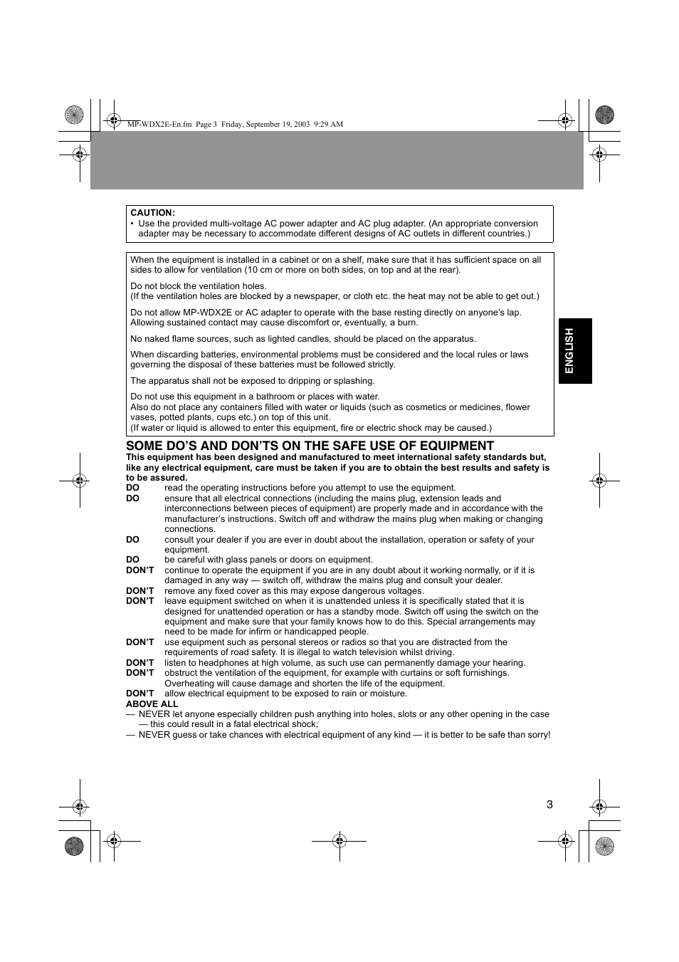 Some do’s and don’ts on the safe use of equipment | JVC MP-XP731GB User Manual | Page 109 / 132