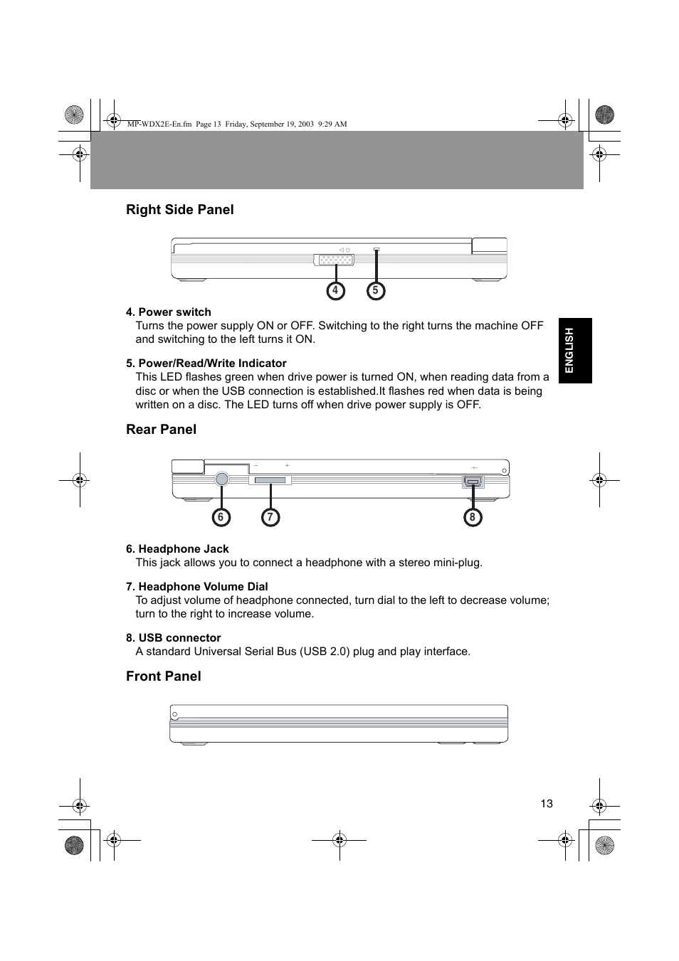 Right side panel, Rear panel, Front panel | JVC MP-XP731GB User Manual | Page 119 / 132