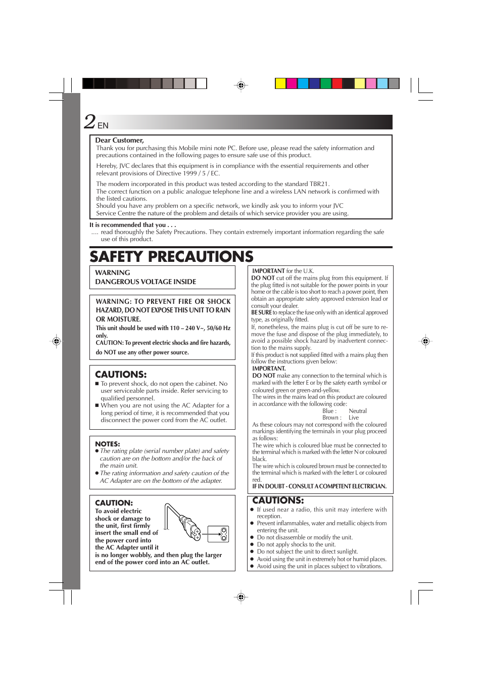 Safety precautions, Cautions | JVC MP-XP731GB User Manual | Page 2 / 132