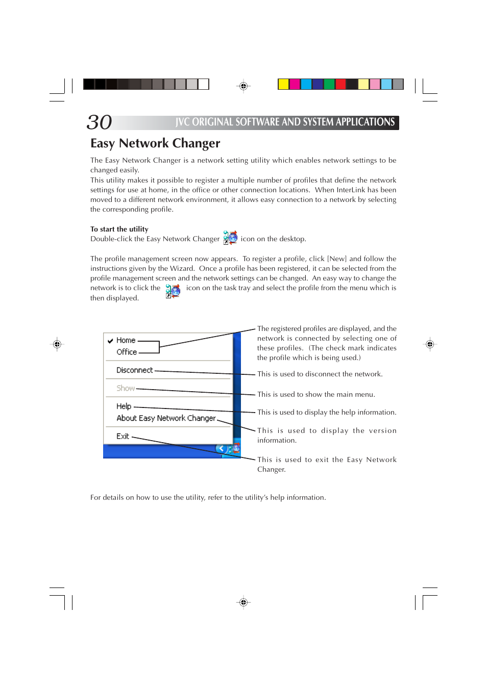 Easy network changer, Jvc original software and system applications | JVC MP-XP731GB User Manual | Page 30 / 132