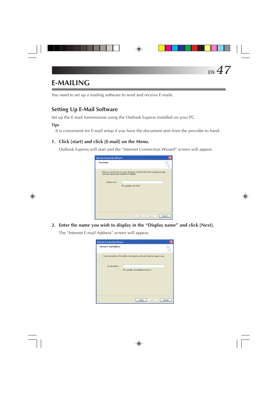 E-mailing | JVC MP-XP731GB User Manual | Page 47 / 132