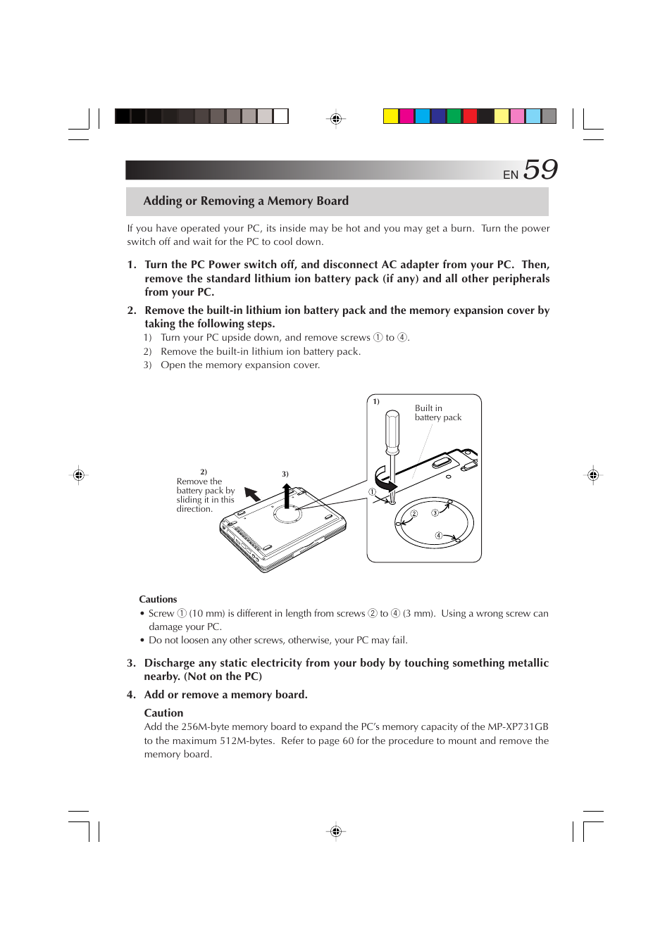 Adding or removing a memory board | JVC MP-XP731GB User Manual | Page 59 / 132