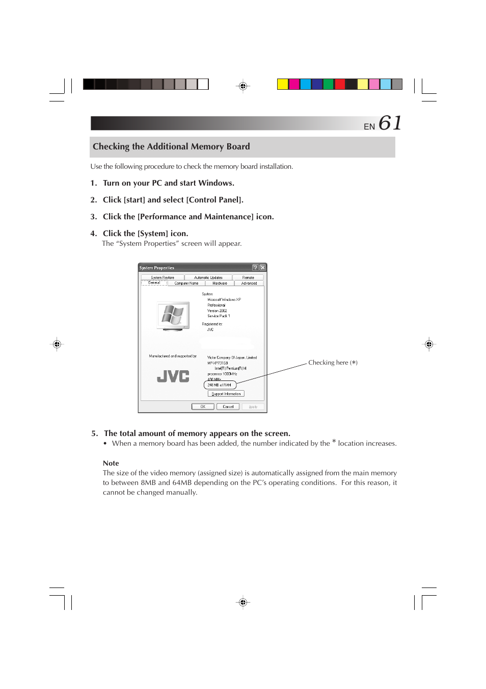 Checking the additional memory board | JVC MP-XP731GB User Manual | Page 61 / 132