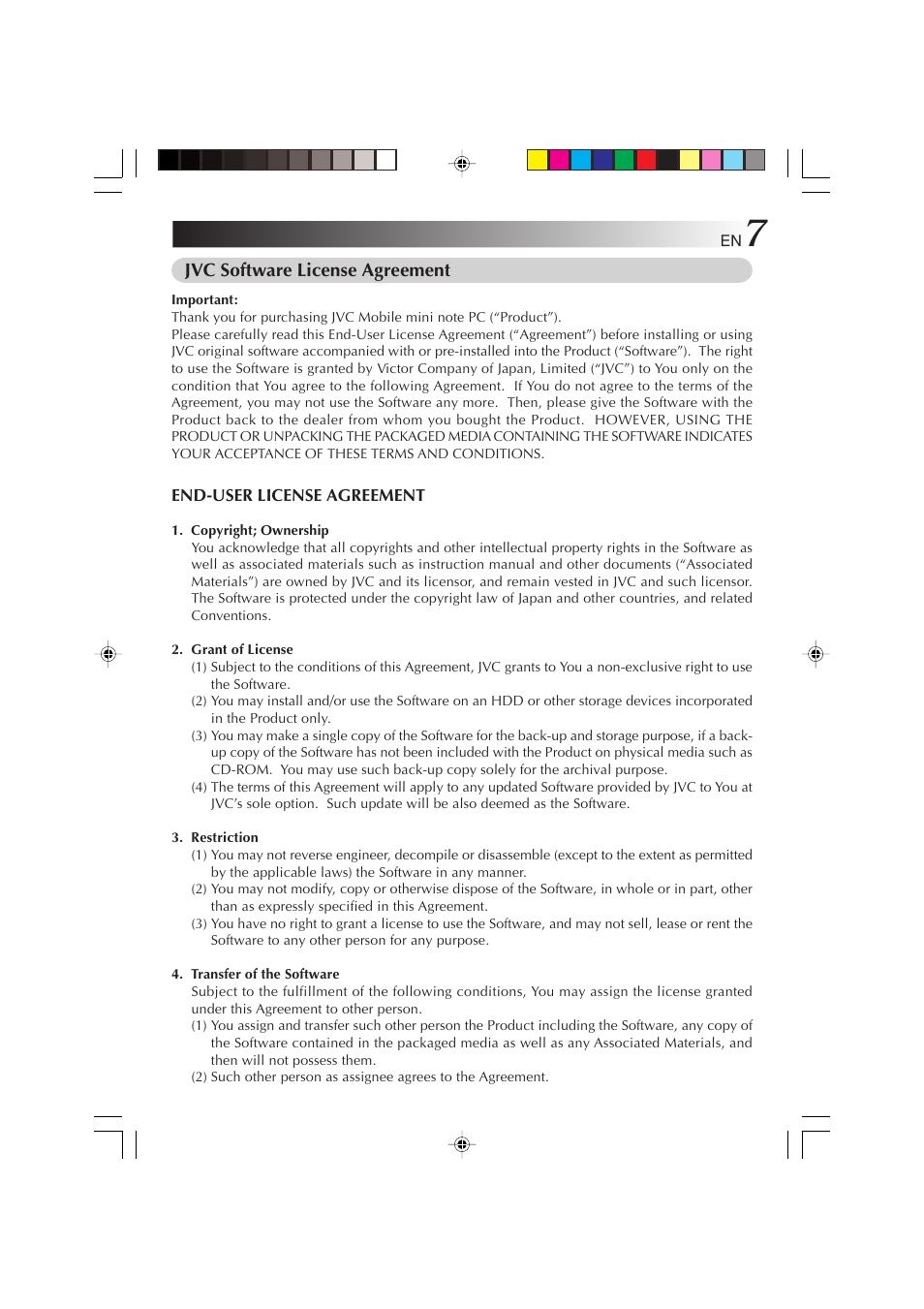 Jvc software license agreement | JVC MP-XP731GB User Manual | Page 7 / 132
