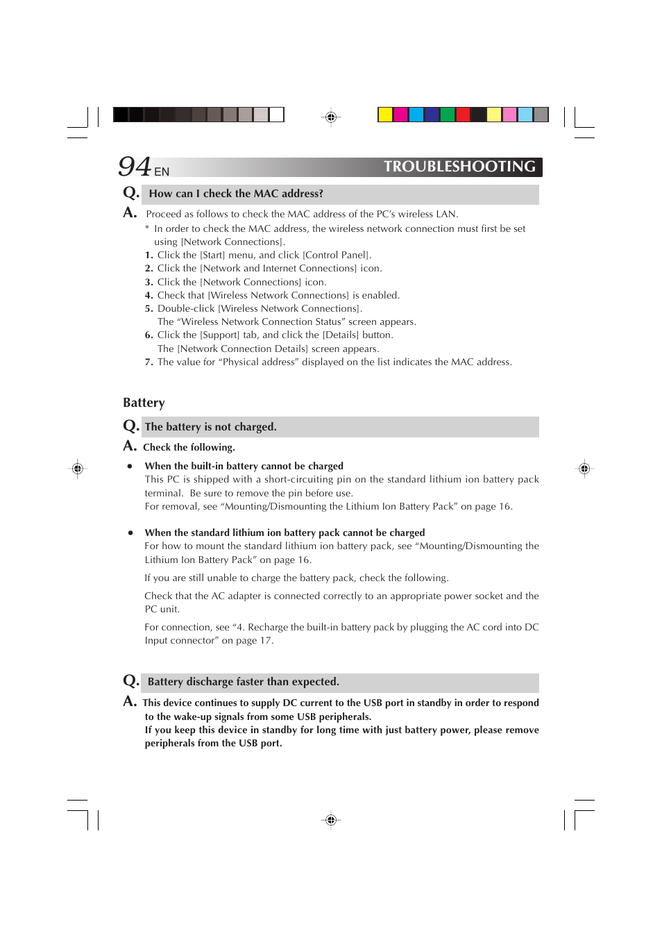 Battery, Troubleshooting | JVC MP-XP731GB User Manual | Page 94 / 132