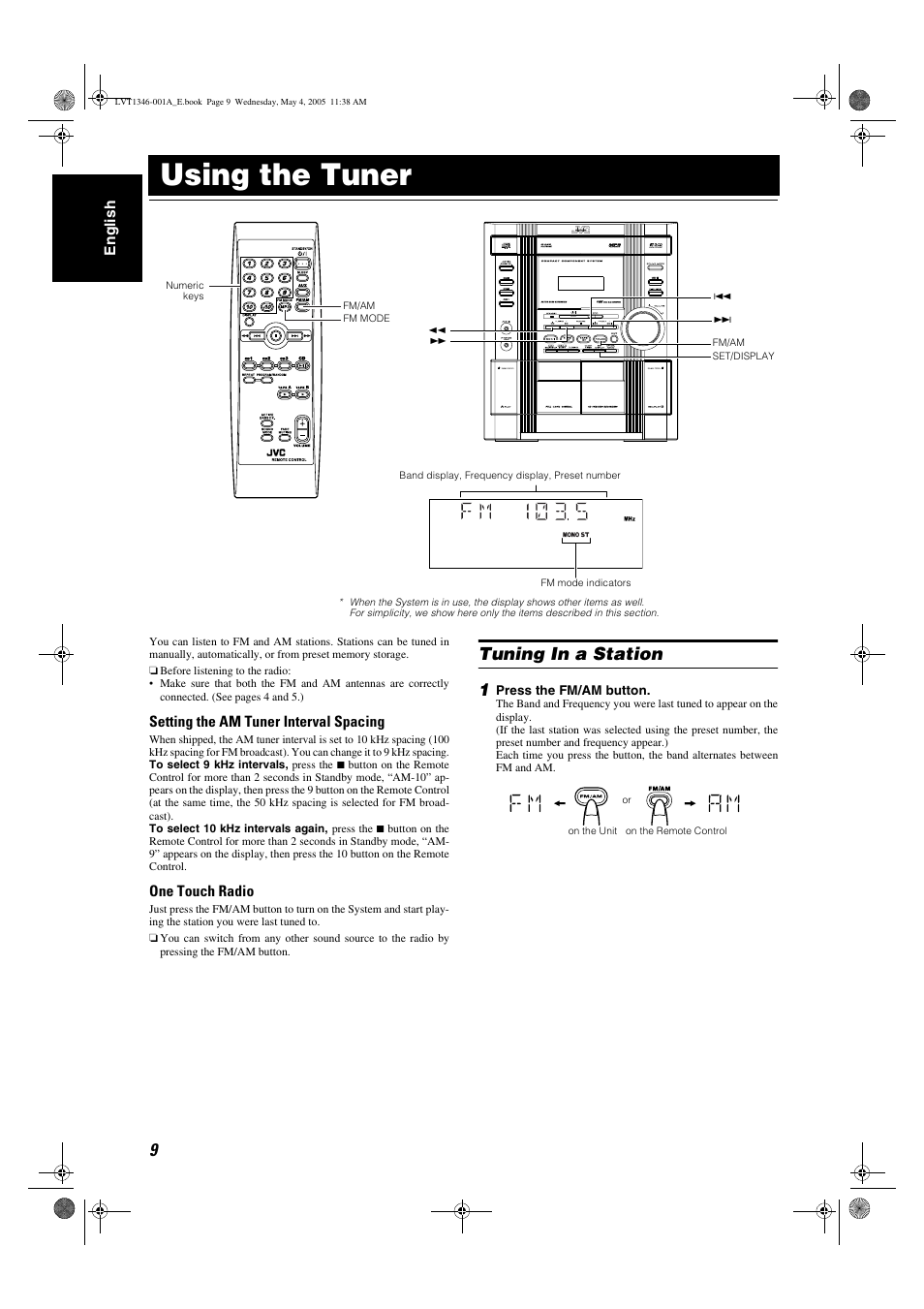 Using the tuner, Tuning in a station | JVC 0505NYMCREBET User Manual | Page 12 / 30