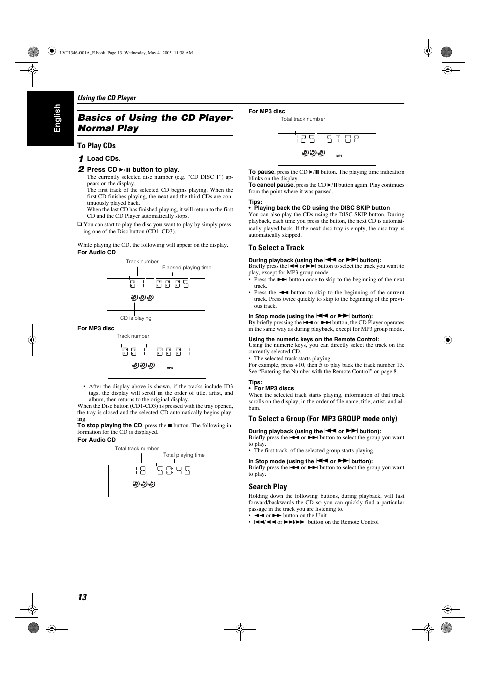 Basics of using the cd player- normal play, Basics of using the cd player-normal play | JVC 0505NYMCREBET User Manual | Page 16 / 30