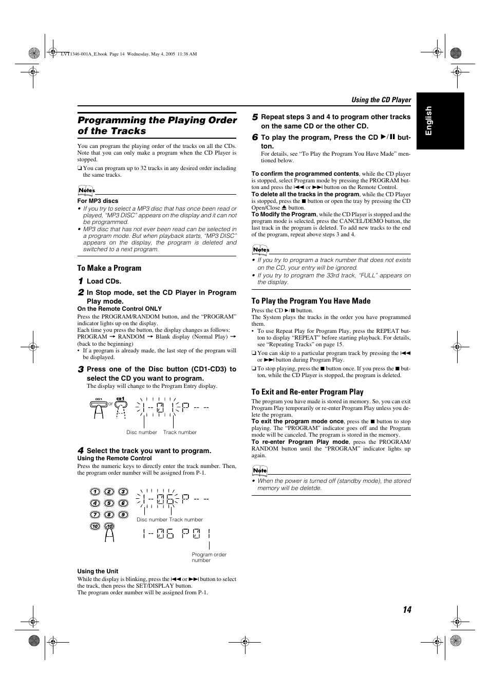 Programming the playing order of the tracks | JVC 0505NYMCREBET User Manual | Page 17 / 30