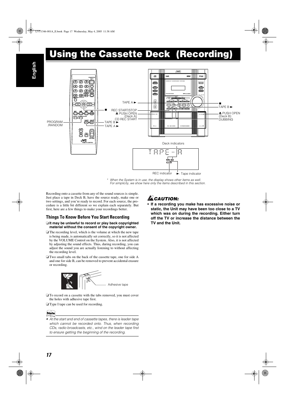 Using the cassette deck (recording) | JVC 0505NYMCREBET User Manual | Page 20 / 30