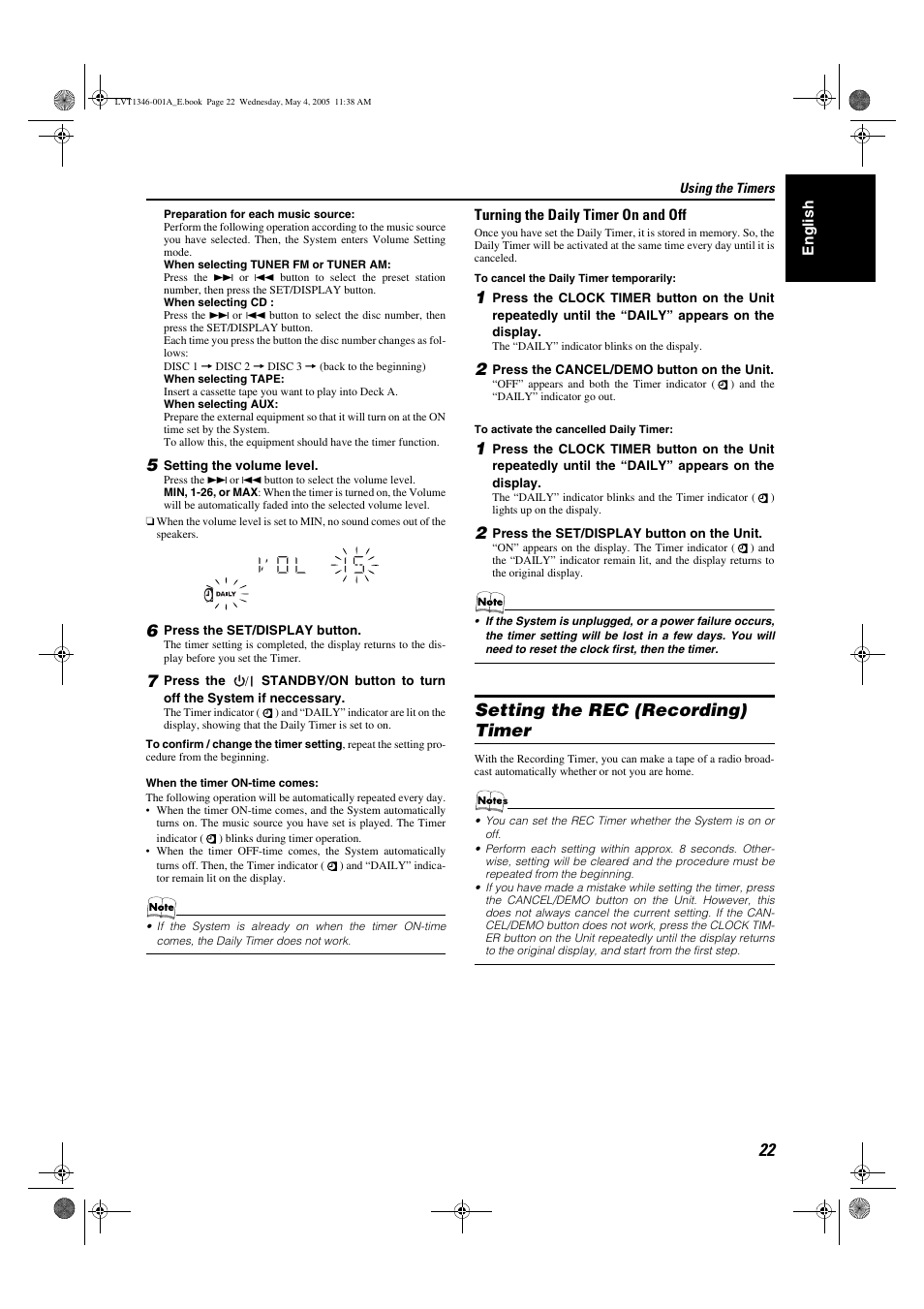 Setting the rec (recording) timer | JVC 0505NYMCREBET User Manual | Page 25 / 30