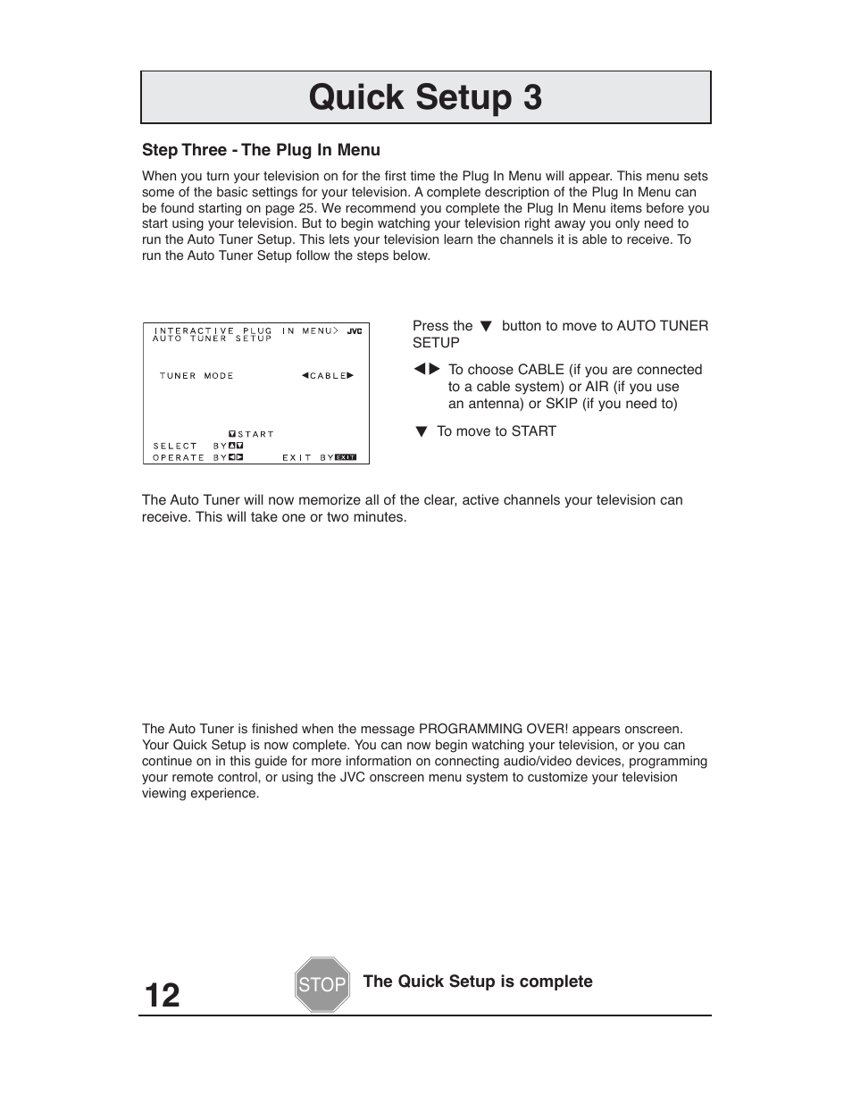 Quick setup 3 | JVC AV 27D503 User Manual | Page 12 / 56