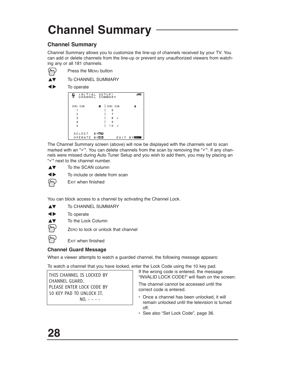 Channel summary | JVC AV 27D503 User Manual | Page 28 / 56