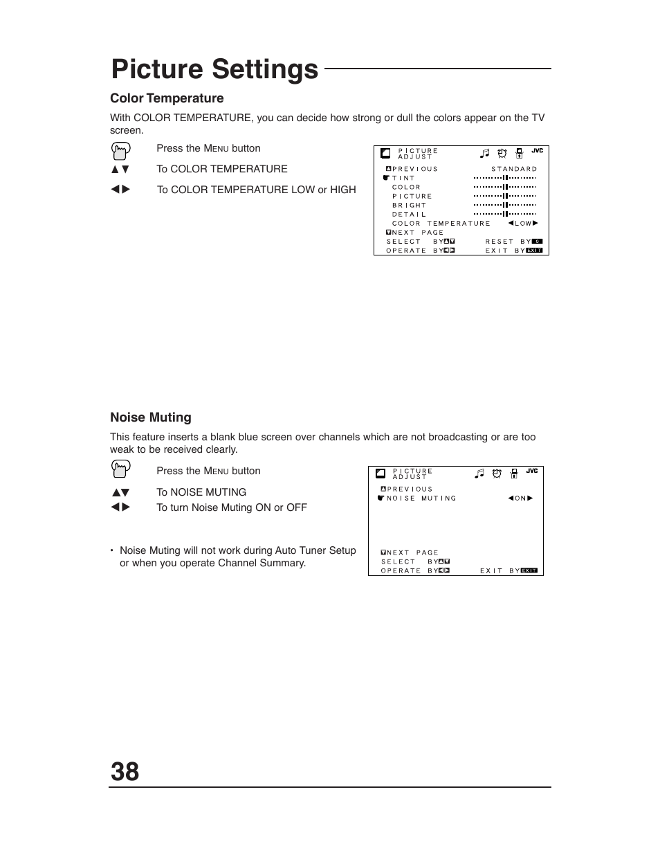 Picture settings | JVC AV 27D503 User Manual | Page 38 / 56