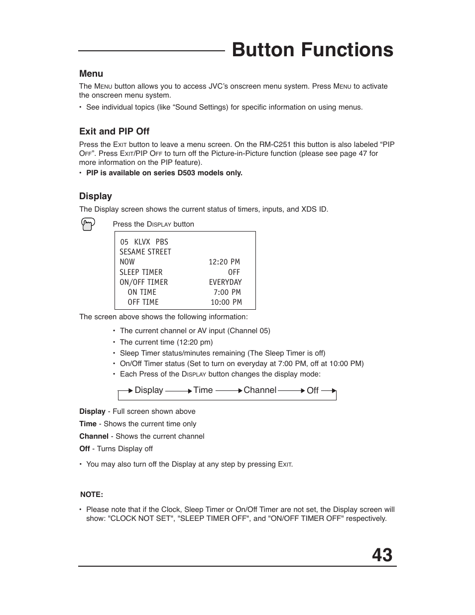 Button functions | JVC AV 27D503 User Manual | Page 43 / 56