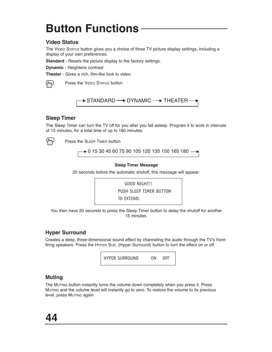 Button functions | JVC AV 27D503 User Manual | Page 44 / 56