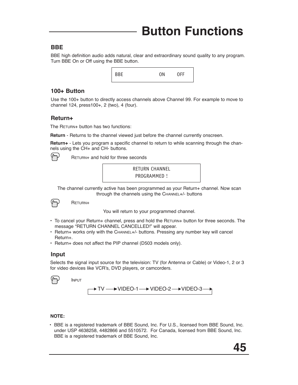 Button functions | JVC AV 27D503 User Manual | Page 45 / 56