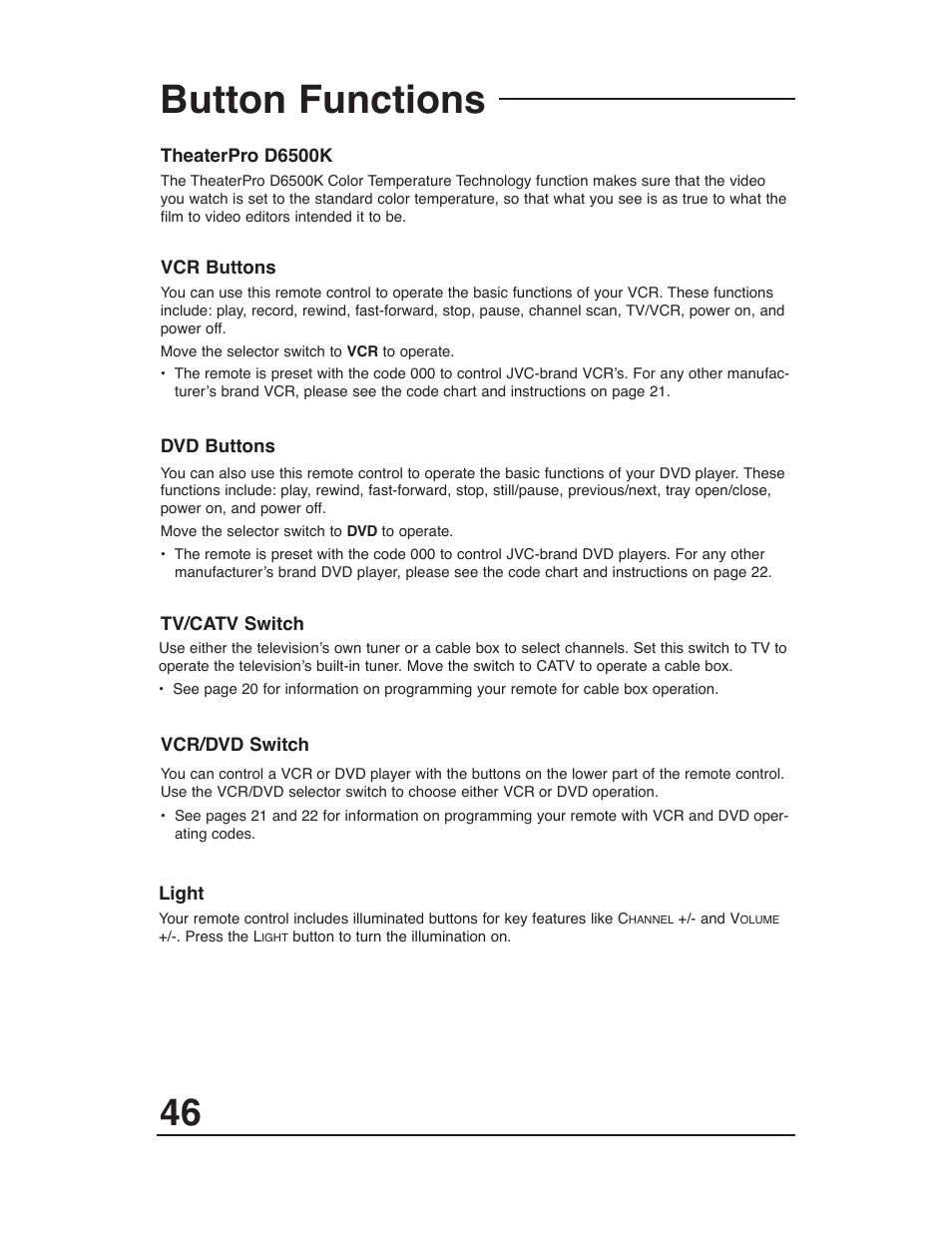Button functions | JVC AV 27D503 User Manual | Page 46 / 56