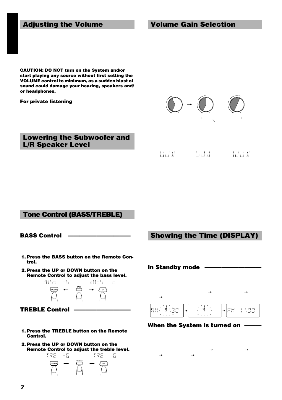 7engli s h, Bass control, Treble control | When the system is turned on | JVC FS-8000 User Manual | Page 10 / 22