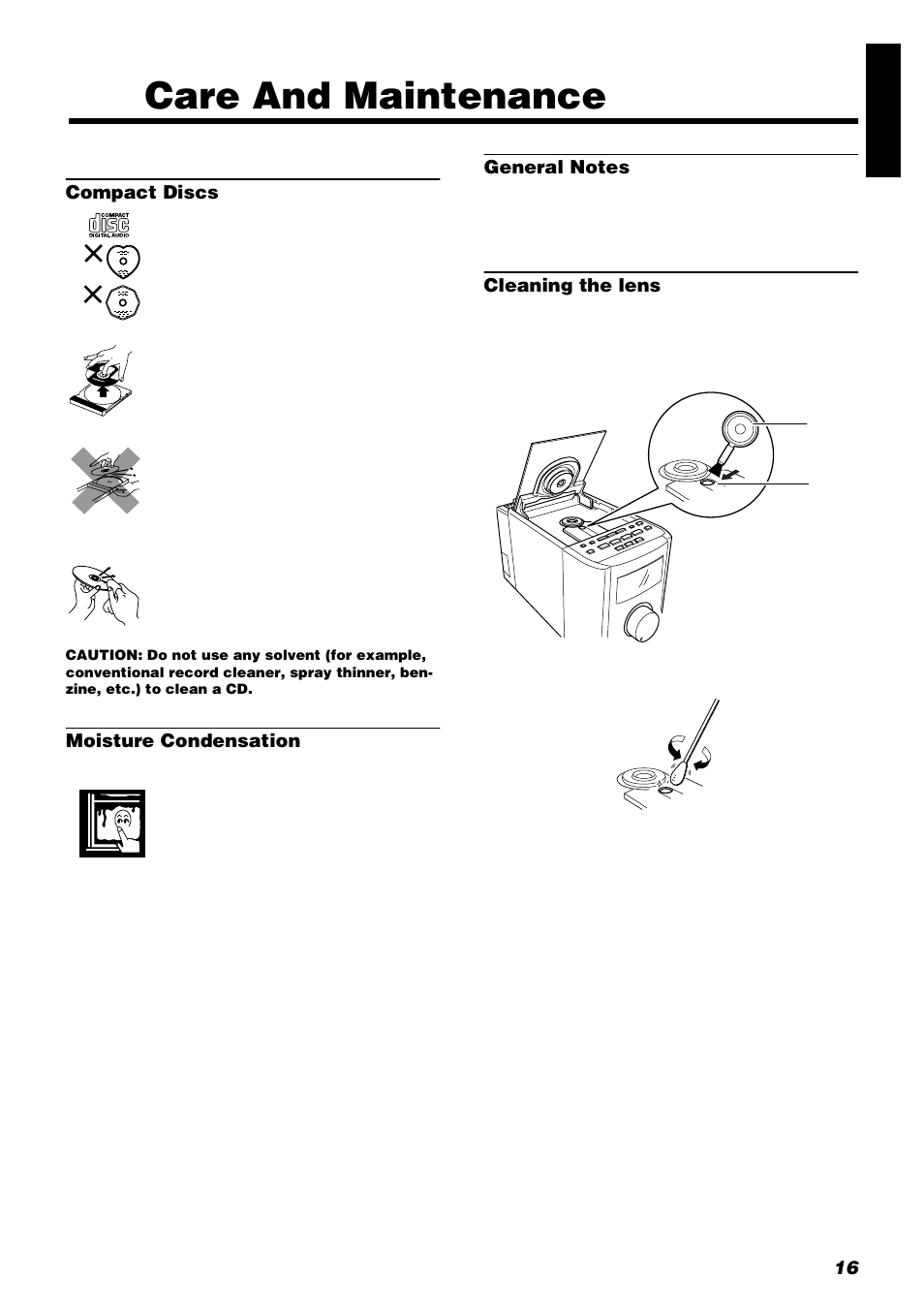 Care and maintenance | JVC FS-8000 User Manual | Page 19 / 22
