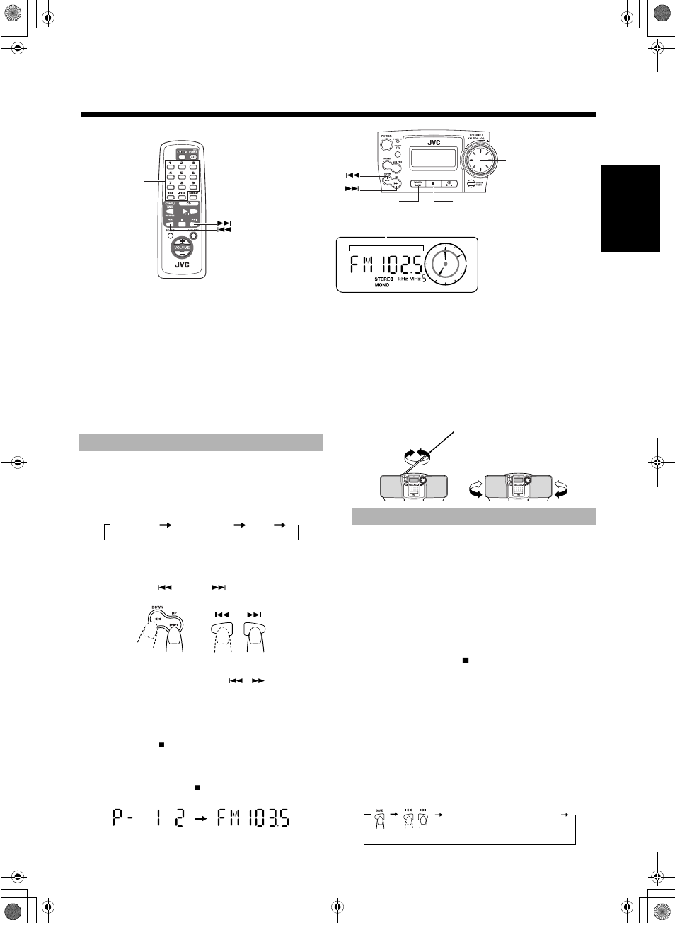 Uso del sintonizador, Sintonización de una emisora, Presintonía de emisoras | JVC RC-BZ6BU User Manual | Page 19 / 39