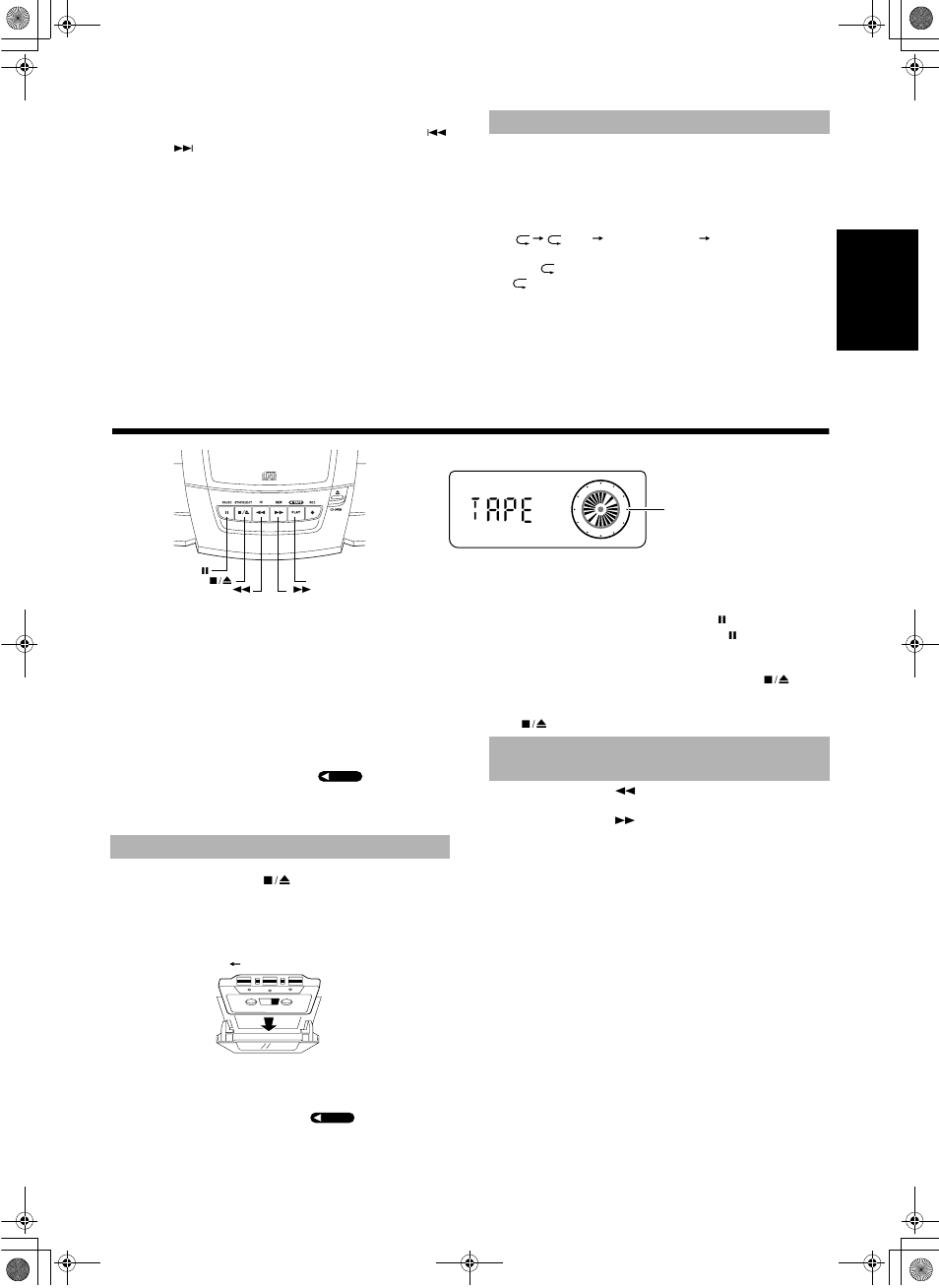 Uso de la platina de casete (escuchar una cinta), Uso de la platina de casete, Reproducción repetida | Reproducción, Para avanzar rápidamente o rebobinar una cinta | JVC RC-BZ6BU User Manual | Page 21 / 39