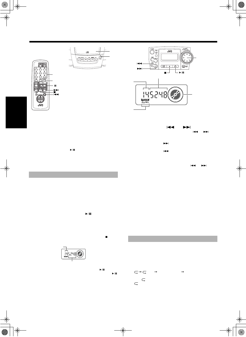 Utilisation du lecteur cd, Lecture normale, Lecture répétée | 6français, Saut de plages ( 4 ou ¢ ), Recherche de passage, Repérer directement une plage avec la télécommande | JVC RC-BZ6BU User Manual | Page 32 / 39