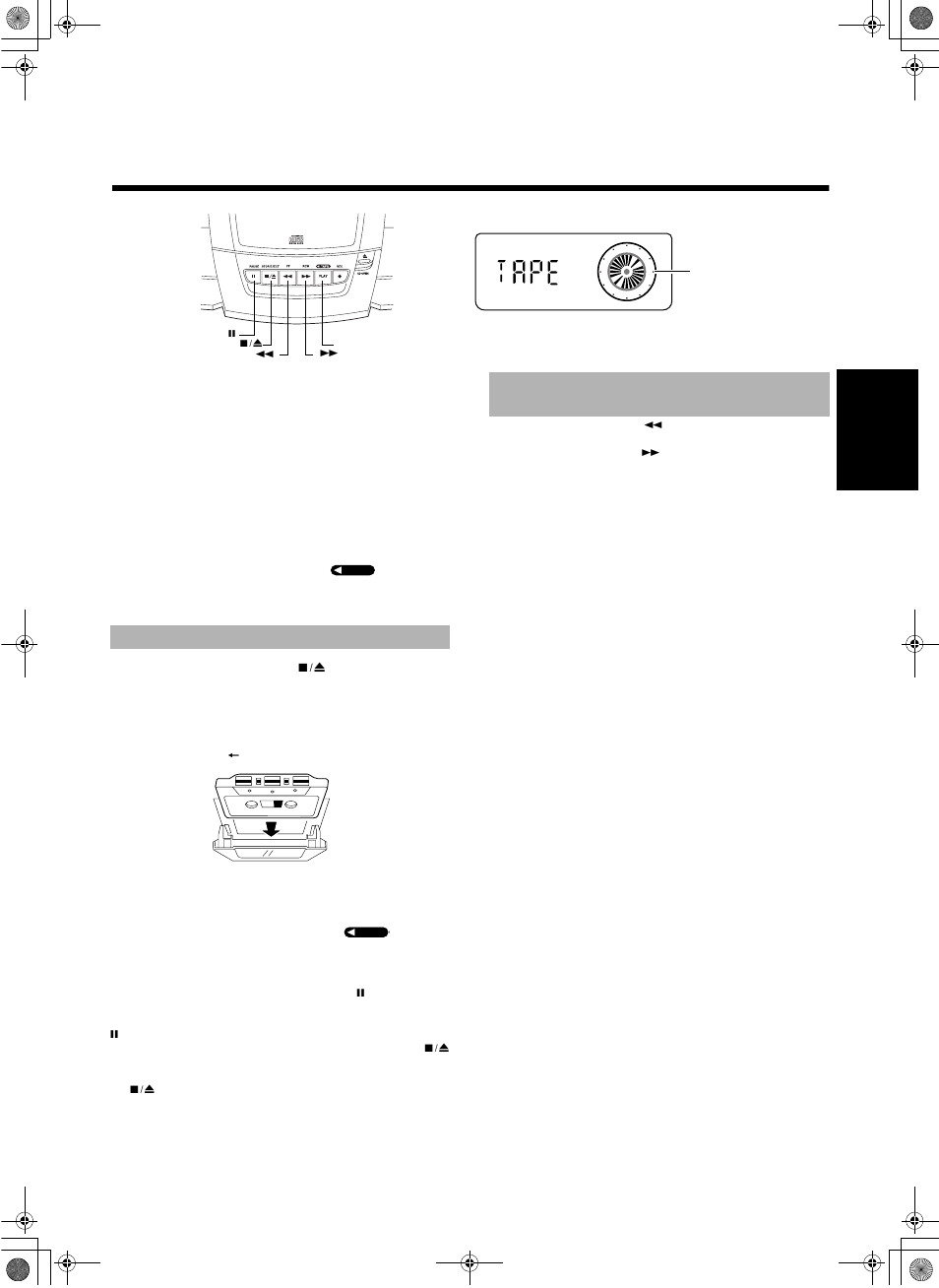 Utilisation de la platine à cassettes, Lecture, Avance et retour rapides d’une cassette | JVC RC-BZ6BU User Manual | Page 33 / 39