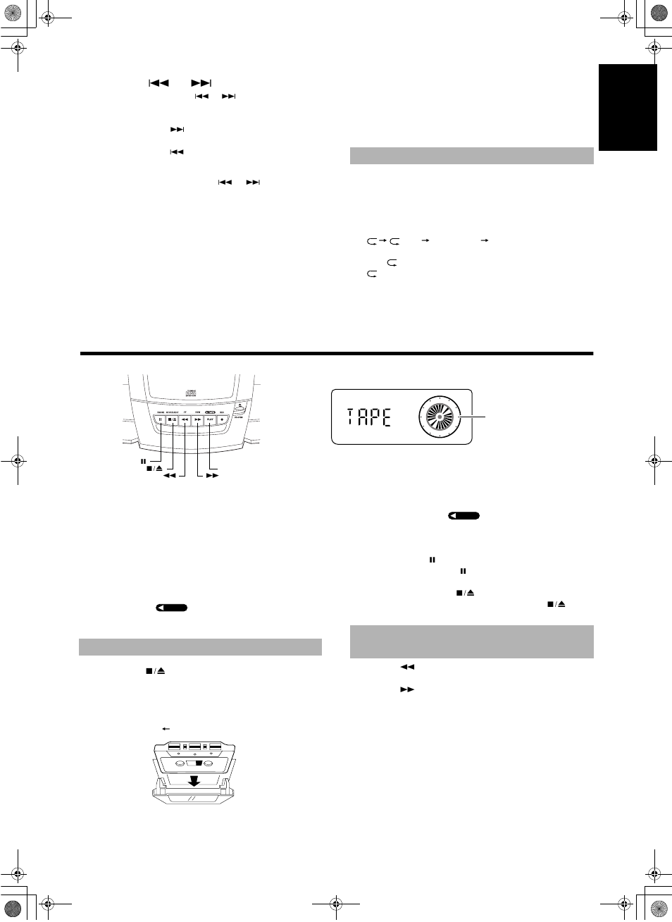 Using the cassette deck (listening to a tape), Using the cassette deck, Repeat play | Playback | JVC RC-BZ6BU User Manual | Page 9 / 39