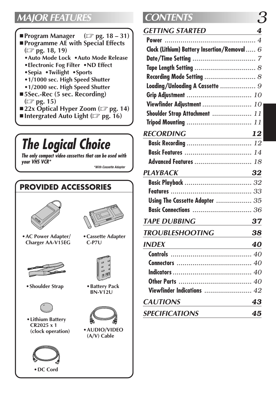 JVC Compact VHS User Manual | Page 2 / 44