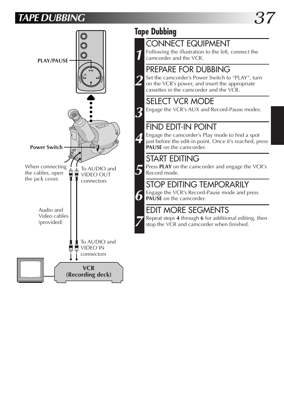 Tape dubbing | JVC Compact VHS User Manual | Page 36 / 44