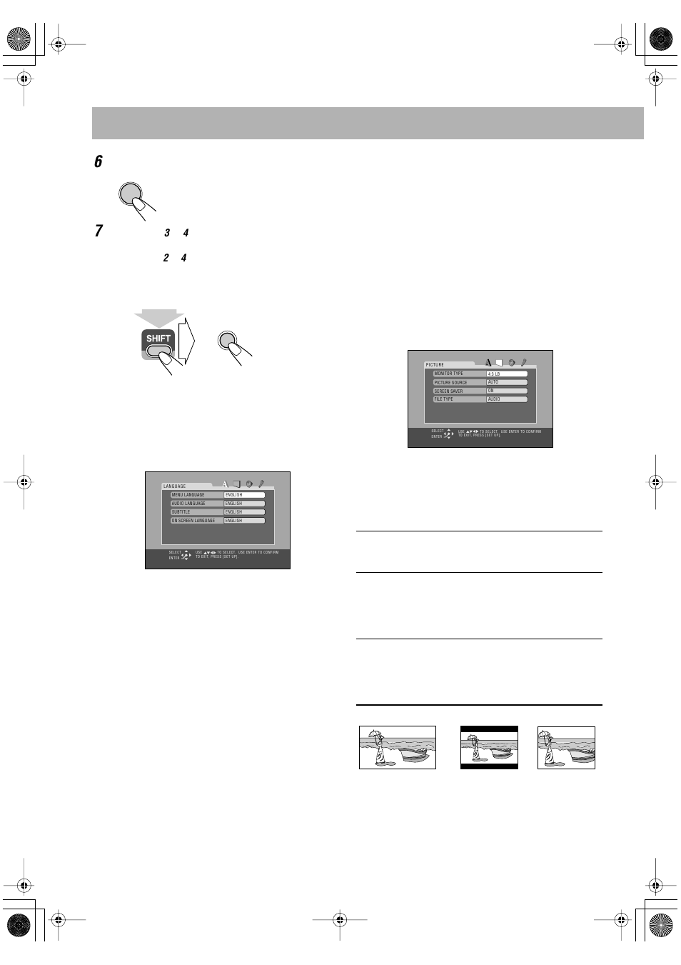 Language setup menu, Picture setup menu | JVC UX-P550 User Manual | Page 36 / 48