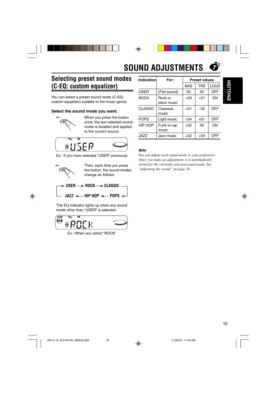 Sound adjustments | JVC GET0133-001B User Manual | Page 15 / 32