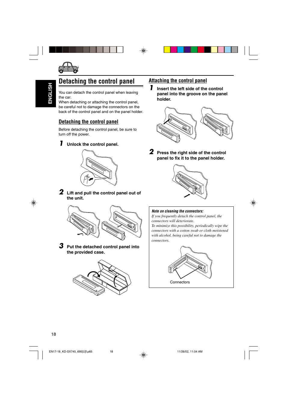 Detaching the control panel | JVC GET0133-001B User Manual | Page 18 / 32