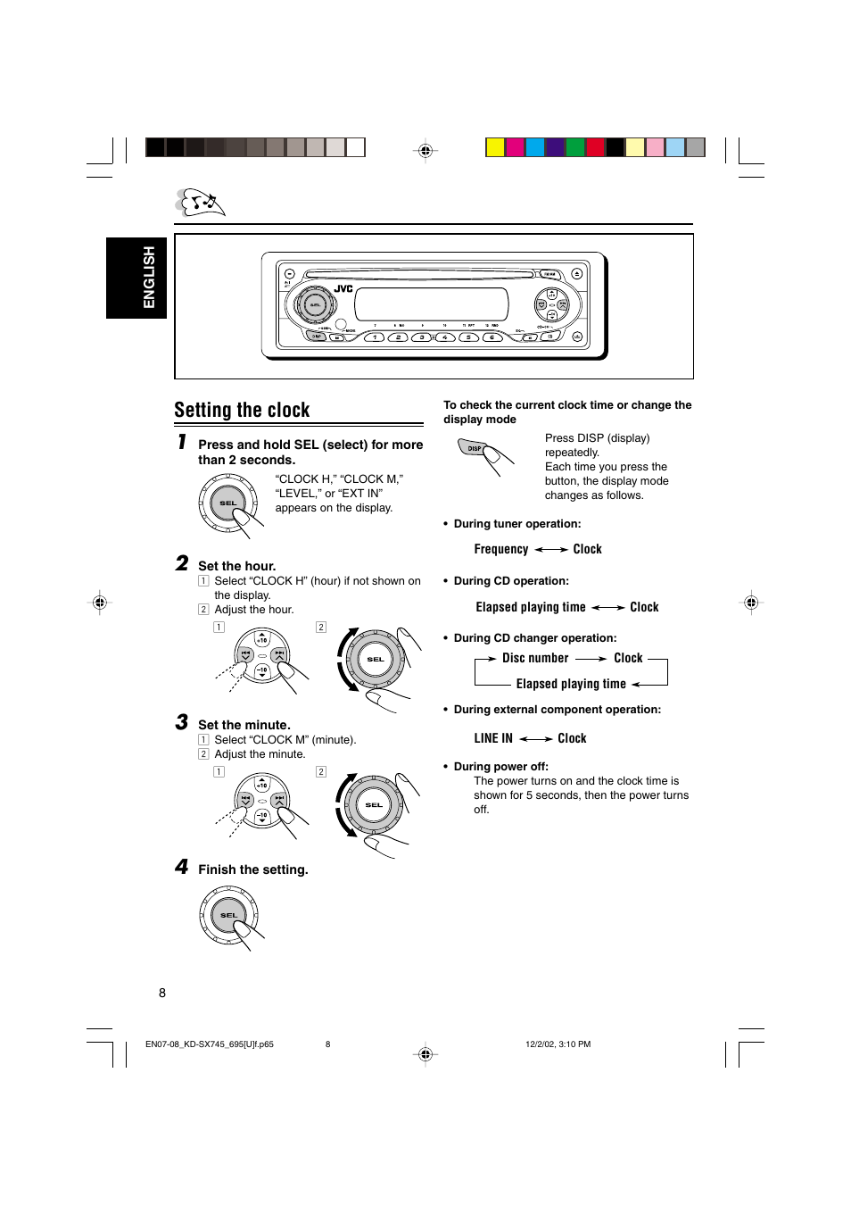 Setting the clock 1 | JVC GET0133-001B User Manual | Page 8 / 32