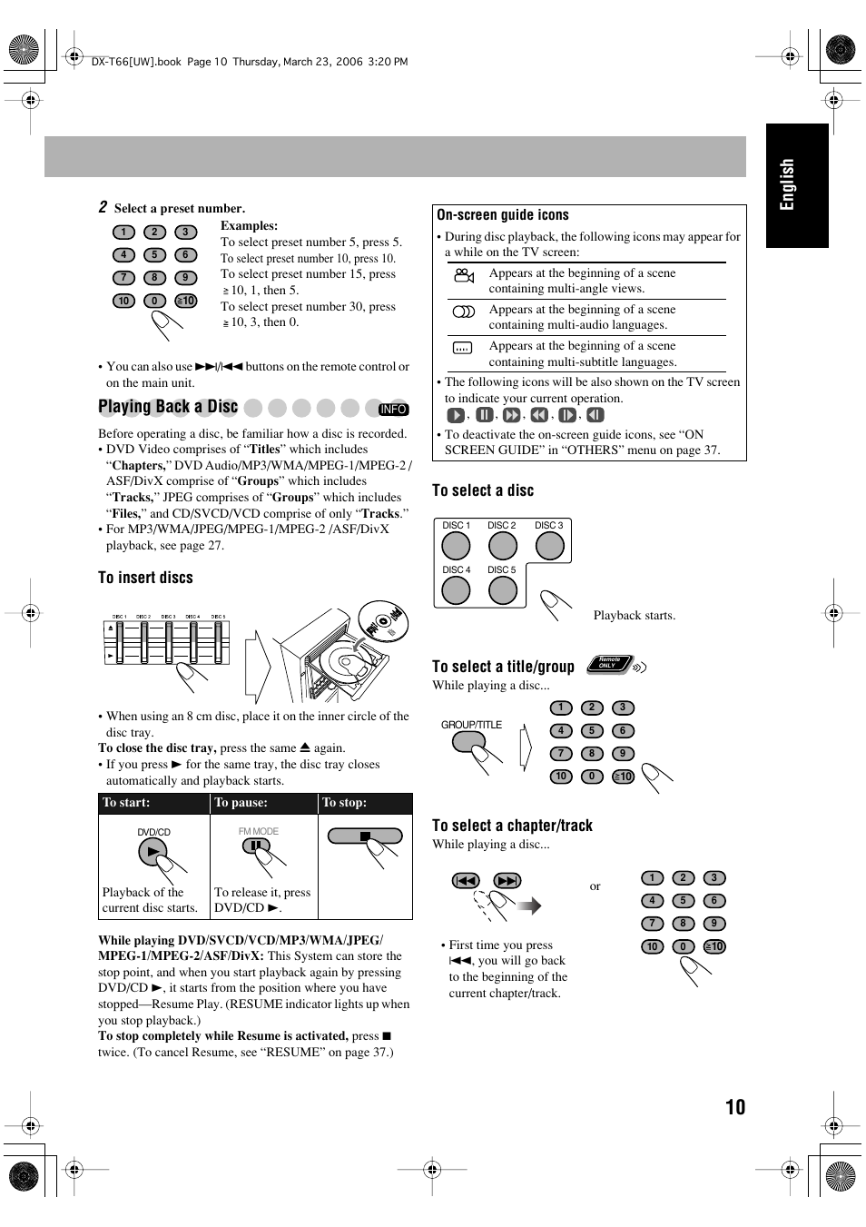English, Playing back a disc | JVC DX-T66 User Manual | Page 113 / 356
