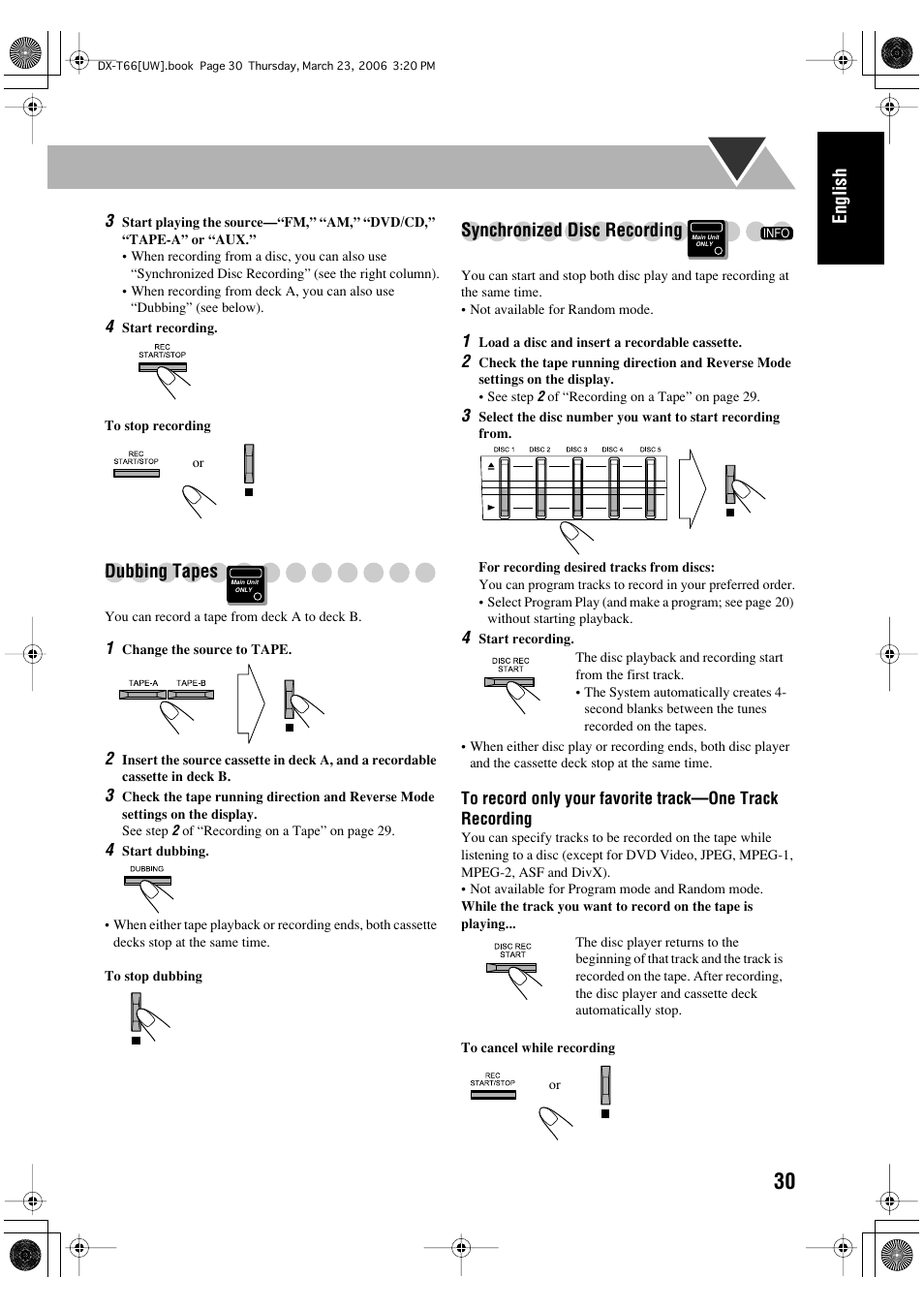 English, Dubbing tapes, Synchronized disc recording | JVC DX-T66 User Manual | Page 133 / 356