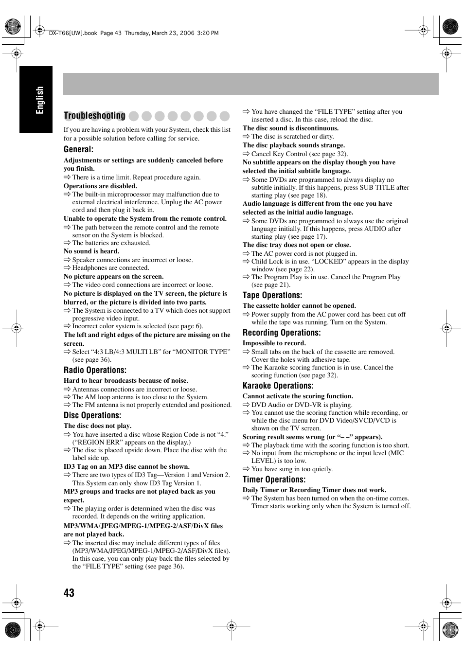 English troubleshooting | JVC DX-T66 User Manual | Page 146 / 356