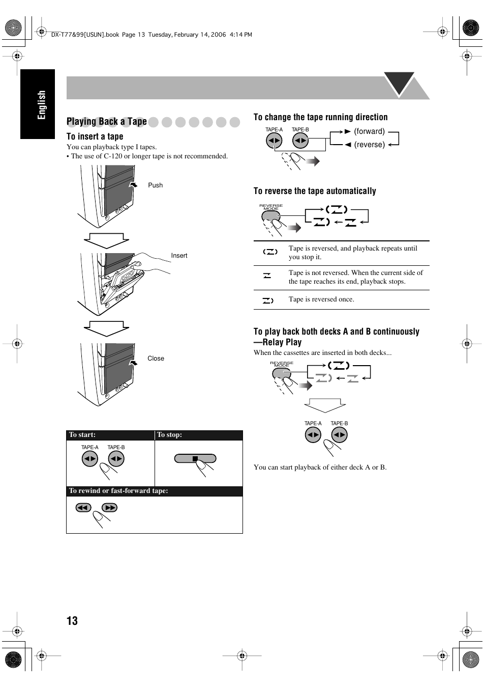 English playing back a tape | JVC DX-T66 User Manual | Page 166 / 356