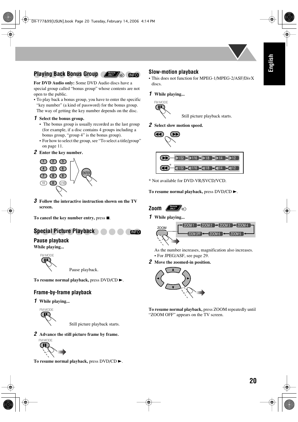 English playing back bonus group, Special picture playback | JVC DX-T66 User Manual | Page 173 / 356