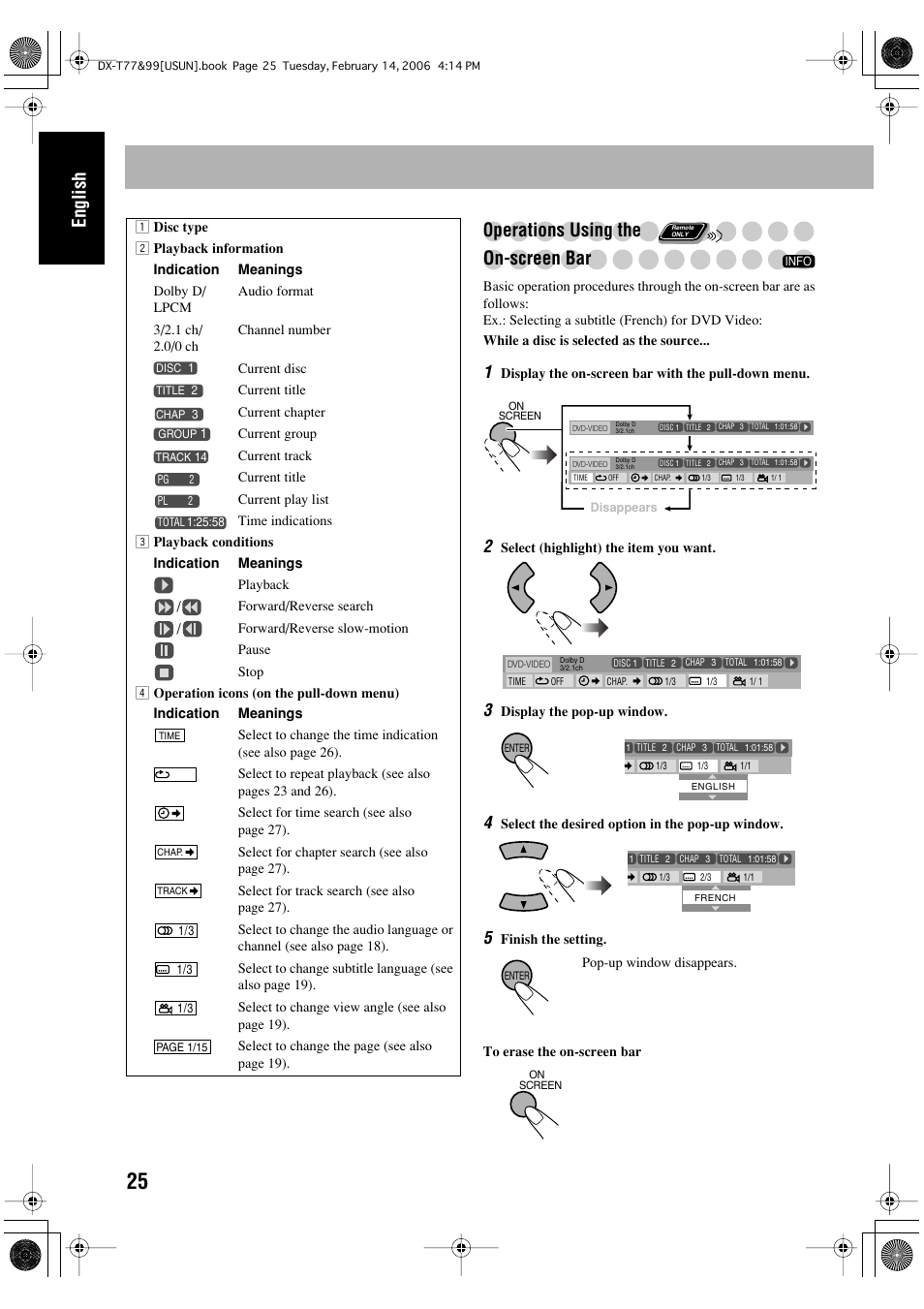 English, Operations using the on-screen bar | JVC DX-T66 User Manual | Page 178 / 356