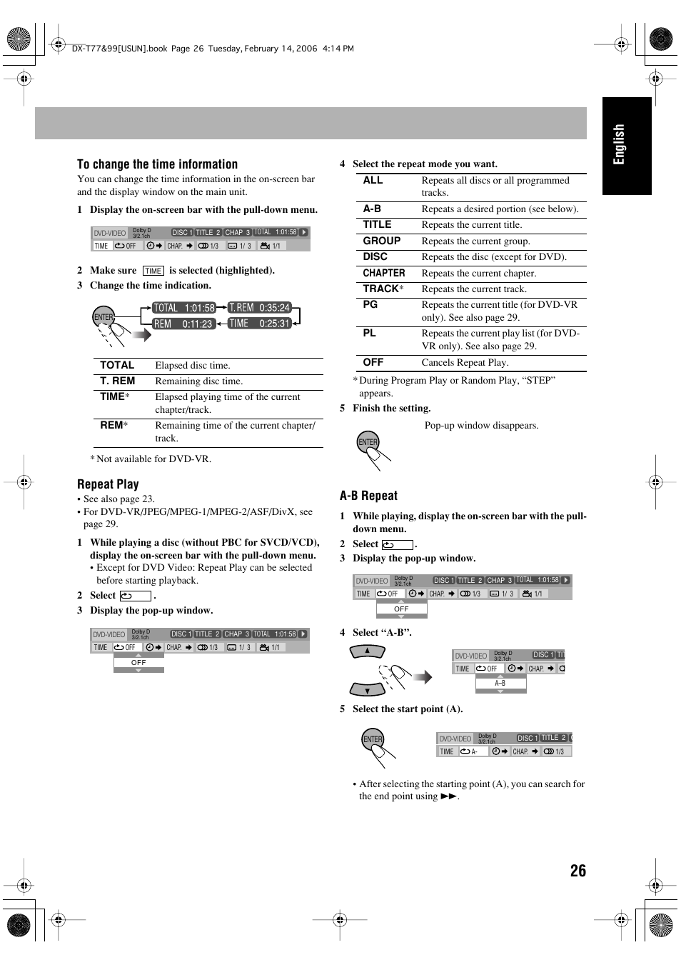 English, Repeat play, A-b repeat | JVC DX-T66 User Manual | Page 179 / 356