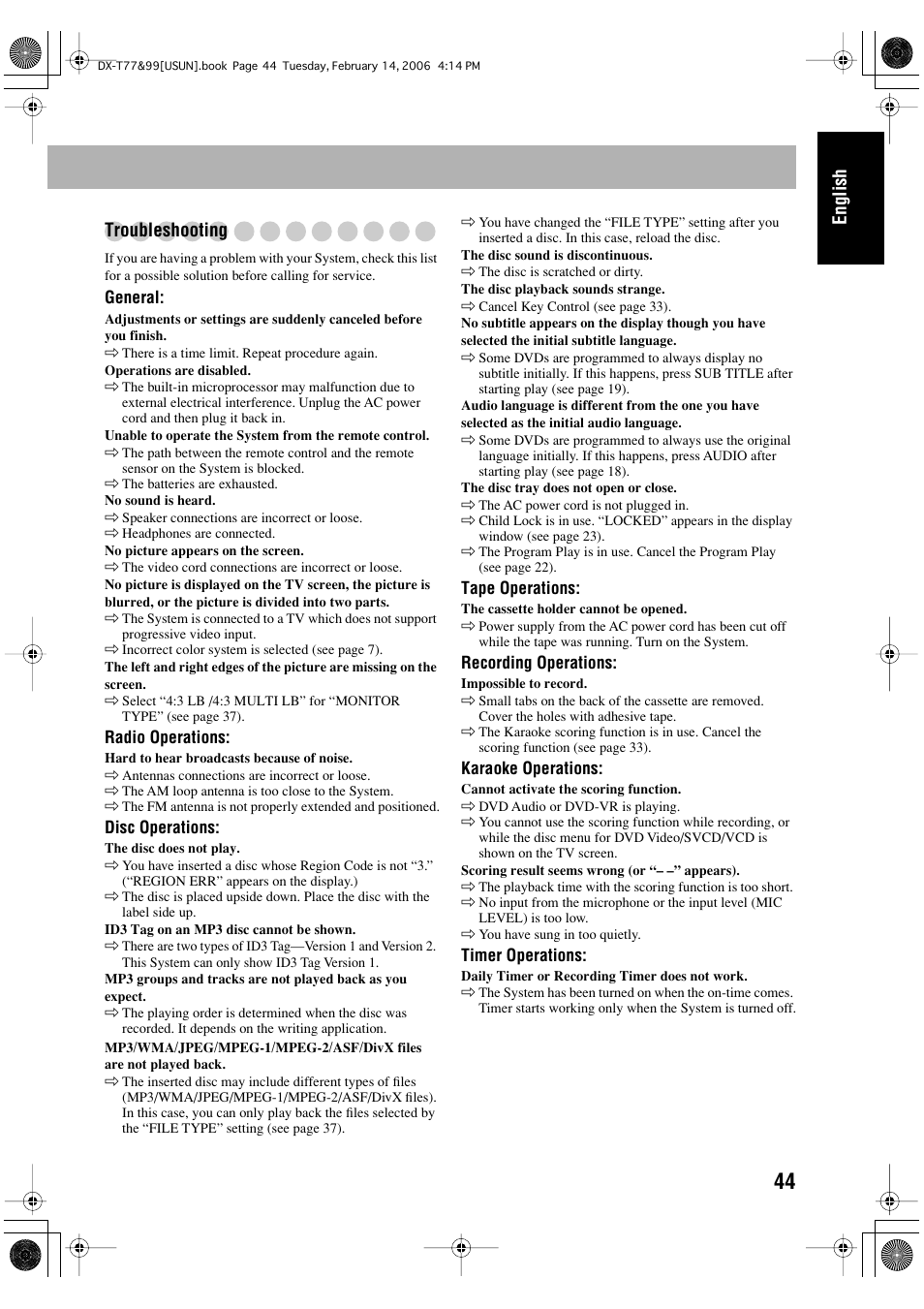 English troubleshooting | JVC DX-T66 User Manual | Page 197 / 356