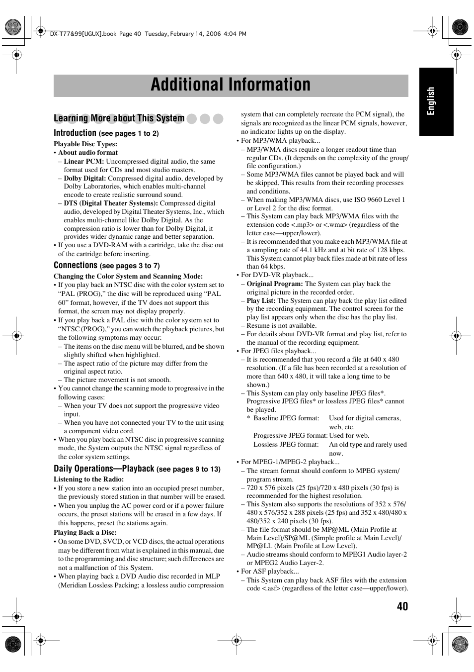 Additional information, English, Learning more about this system | JVC DX-T66 User Manual | Page 245 / 356