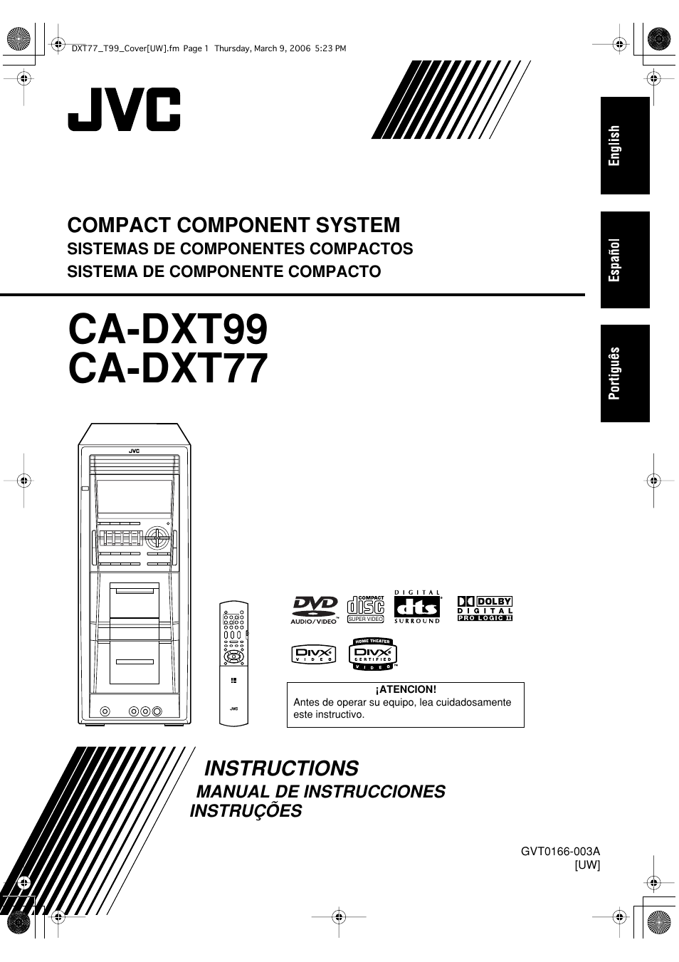 Dx-t77,t99(uw), Instructions, Ca-dxt99 ca-dxt77 | Compact component system | JVC DX-T66 User Manual | Page 255 / 356