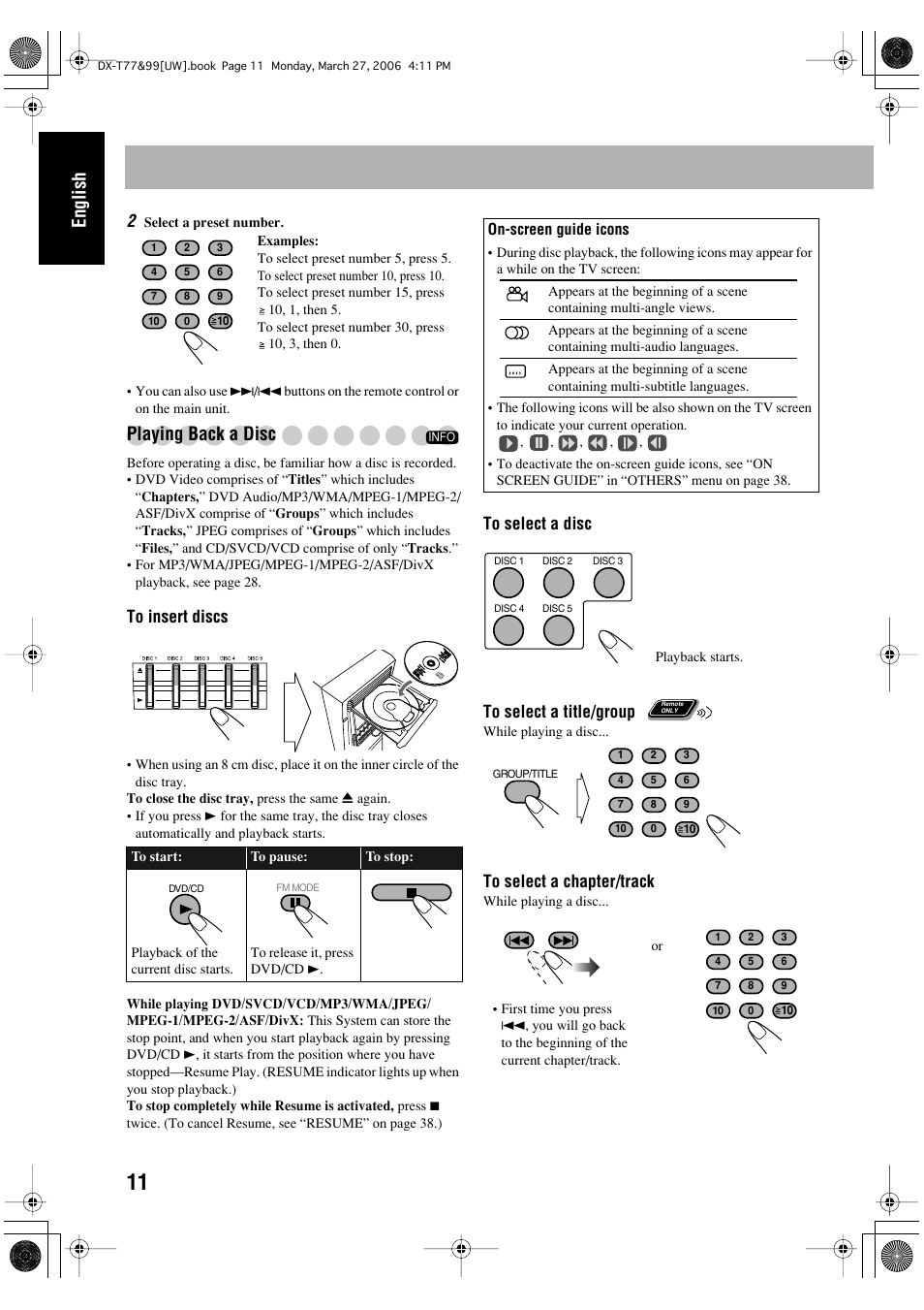 English, Playing back a disc | JVC DX-T66 User Manual | Page 268 / 356