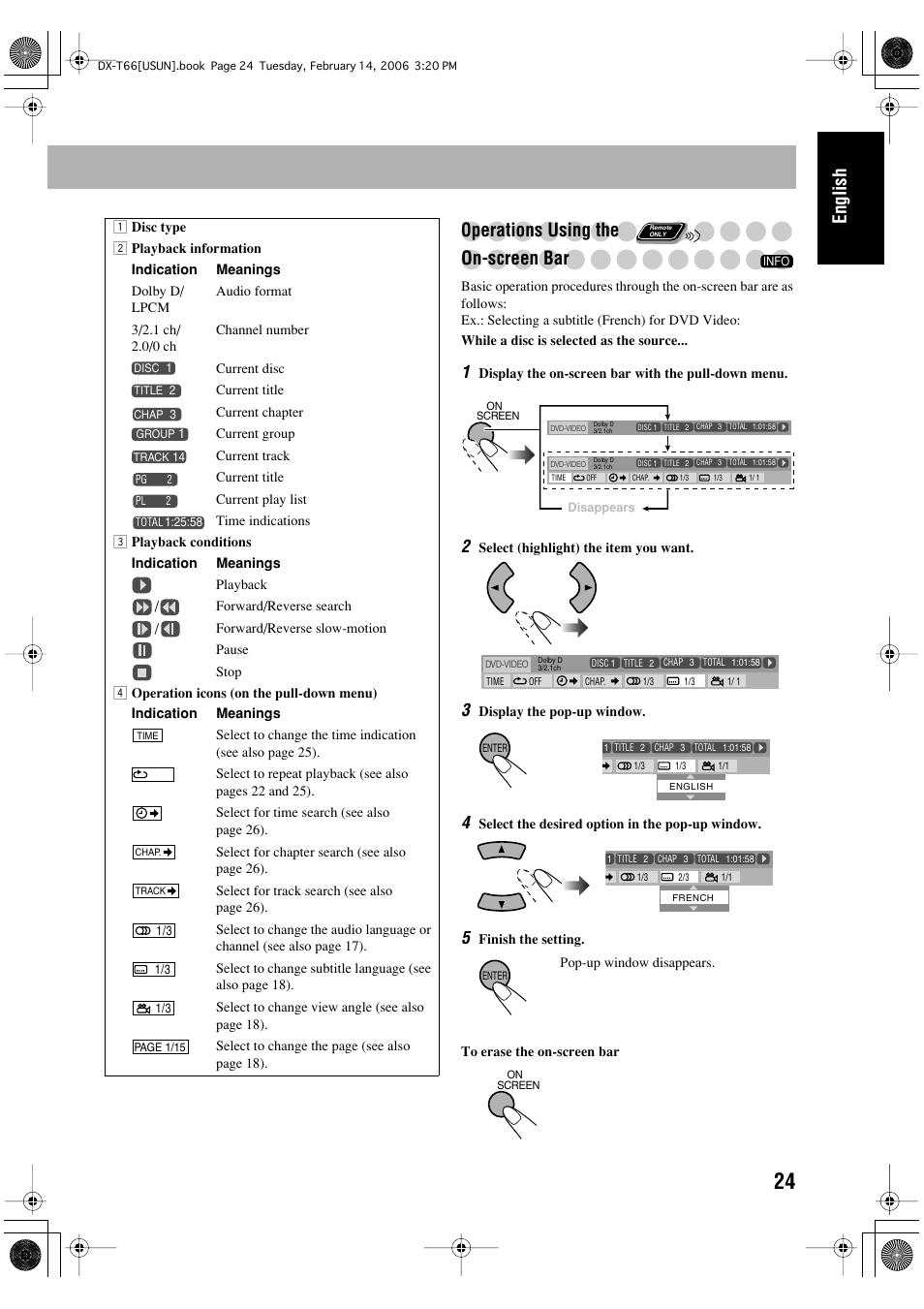 English, Operations using the on-screen bar | JVC DX-T66 User Manual | Page 27 / 356