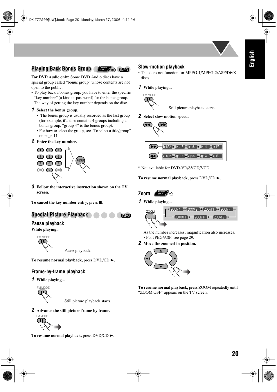 English playing back bonus group, Special picture playback | JVC DX-T66 User Manual | Page 277 / 356