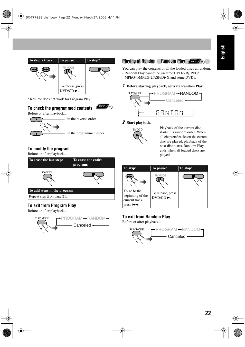 English, Playing at random—random play | JVC DX-T66 User Manual | Page 279 / 356
